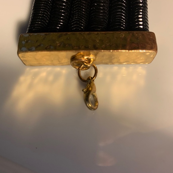 Black Coil Choker & Bracelet Set – Hammered Gold Tone - Picture 3 of 12